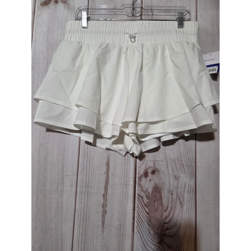 JoyLab Women White High-Rise Tiered Ruffle Athletic Shorts‎ Side Pockets Medium